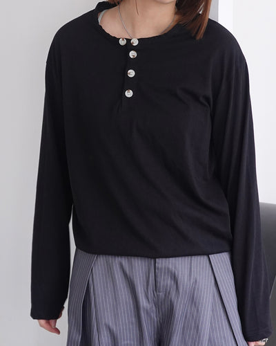 ネック2ボタンワッフルロンT K3376