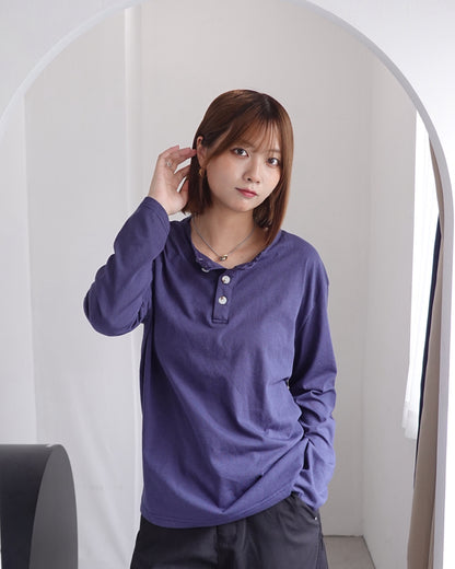 ネック2ボタンワッフルロンT K3376