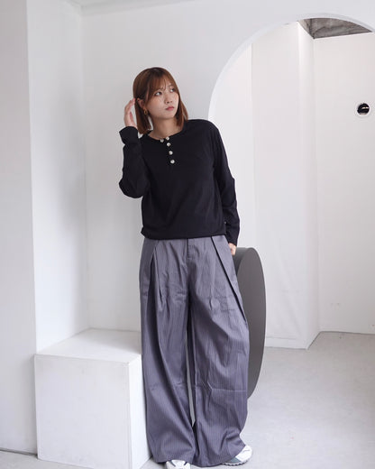 ネック2ボタンワッフルロンT K3376