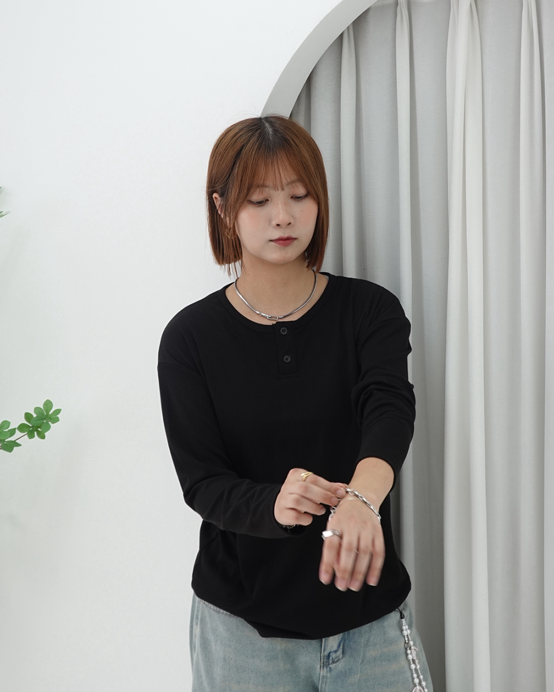 ヘンリーネックリブロングスリーブ K3413