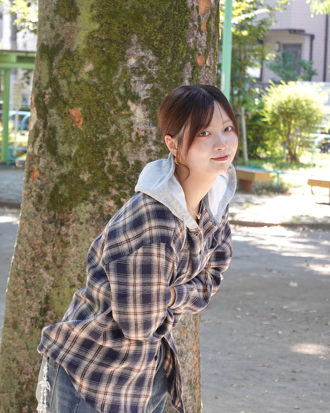 チェックオーバーシャツフードジャケット K3467