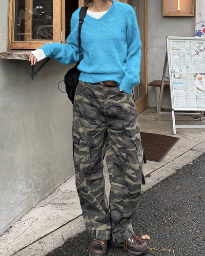 Vネックルーズカラーニット K3508