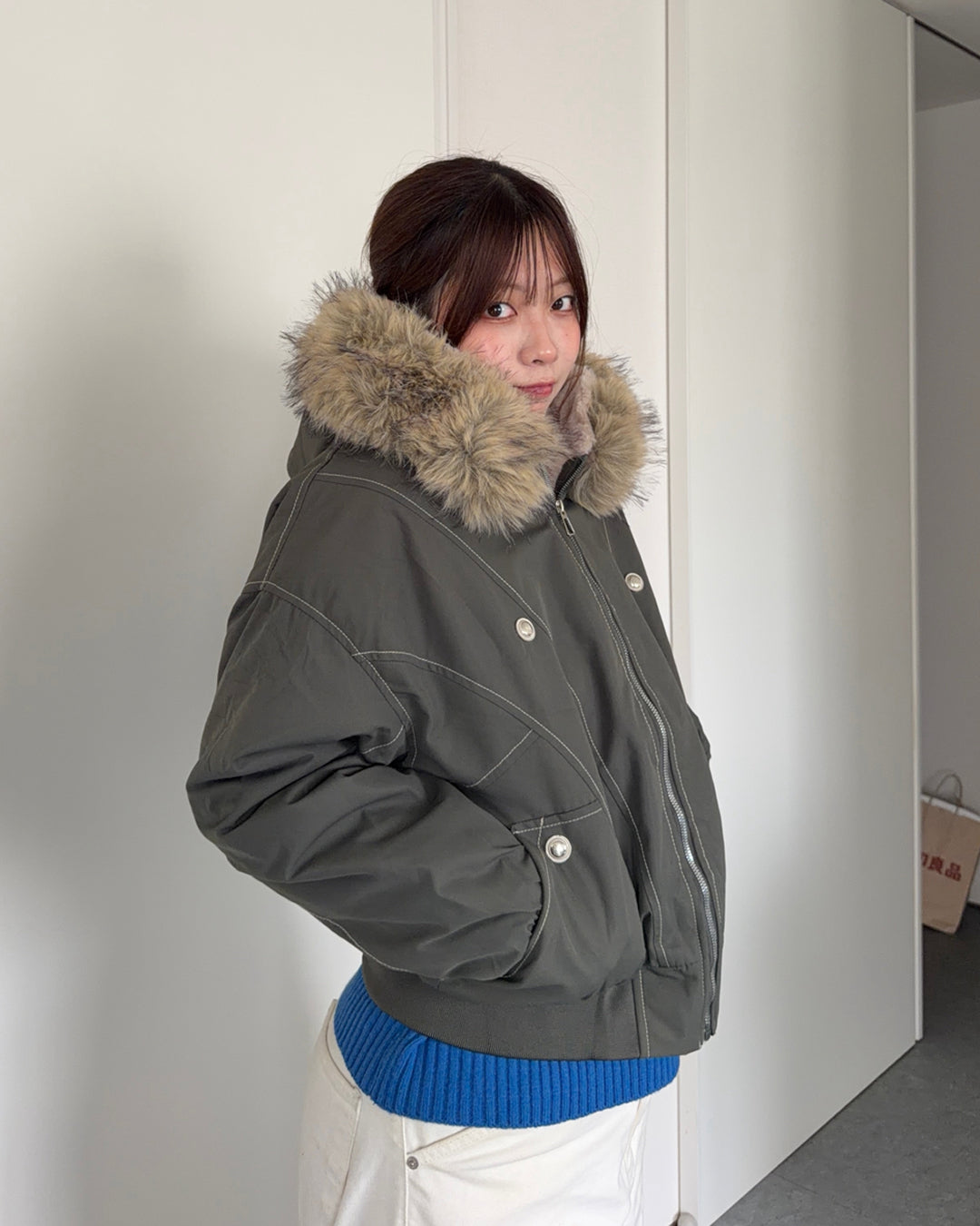 ファーフードショートジャケット K3619