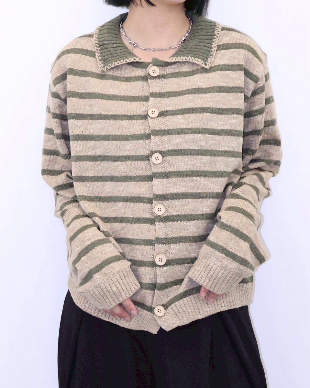 【即納】バイカラーポロボーダーニット K5004