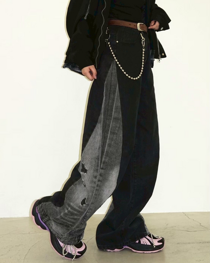 【即納】サイドデザインブラックデニム K5005