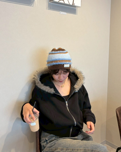 【即納】ファーフードロゴジップパーカー　K5012