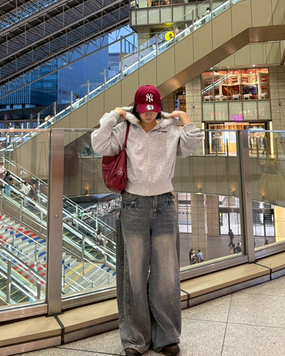 【即納】ファーフードロゴジップパーカー　K5012