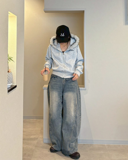 【即納】ファーフードロゴジップパーカー　K5012