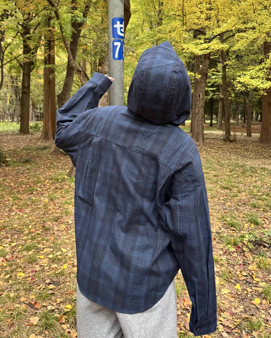 【即納】チェックフードシャツ K5017