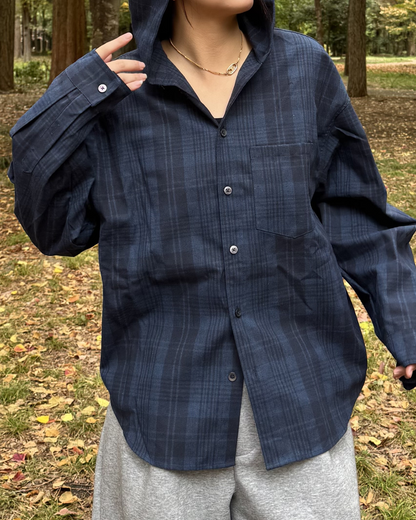 【即納】チェックフードシャツ K5017