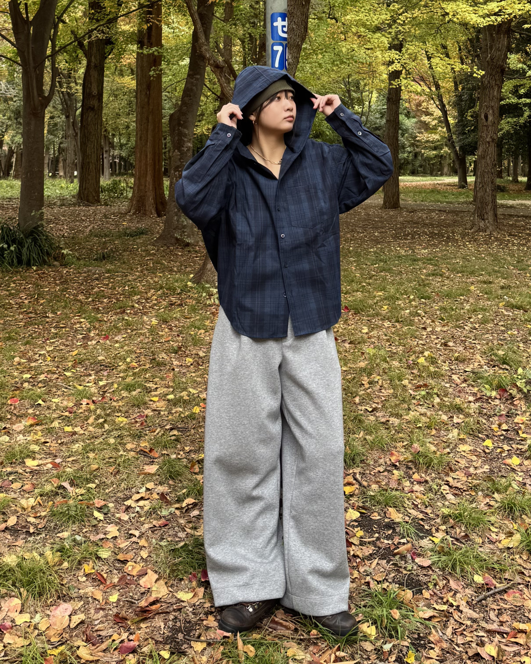 【即納】チェックフードシャツ K5017