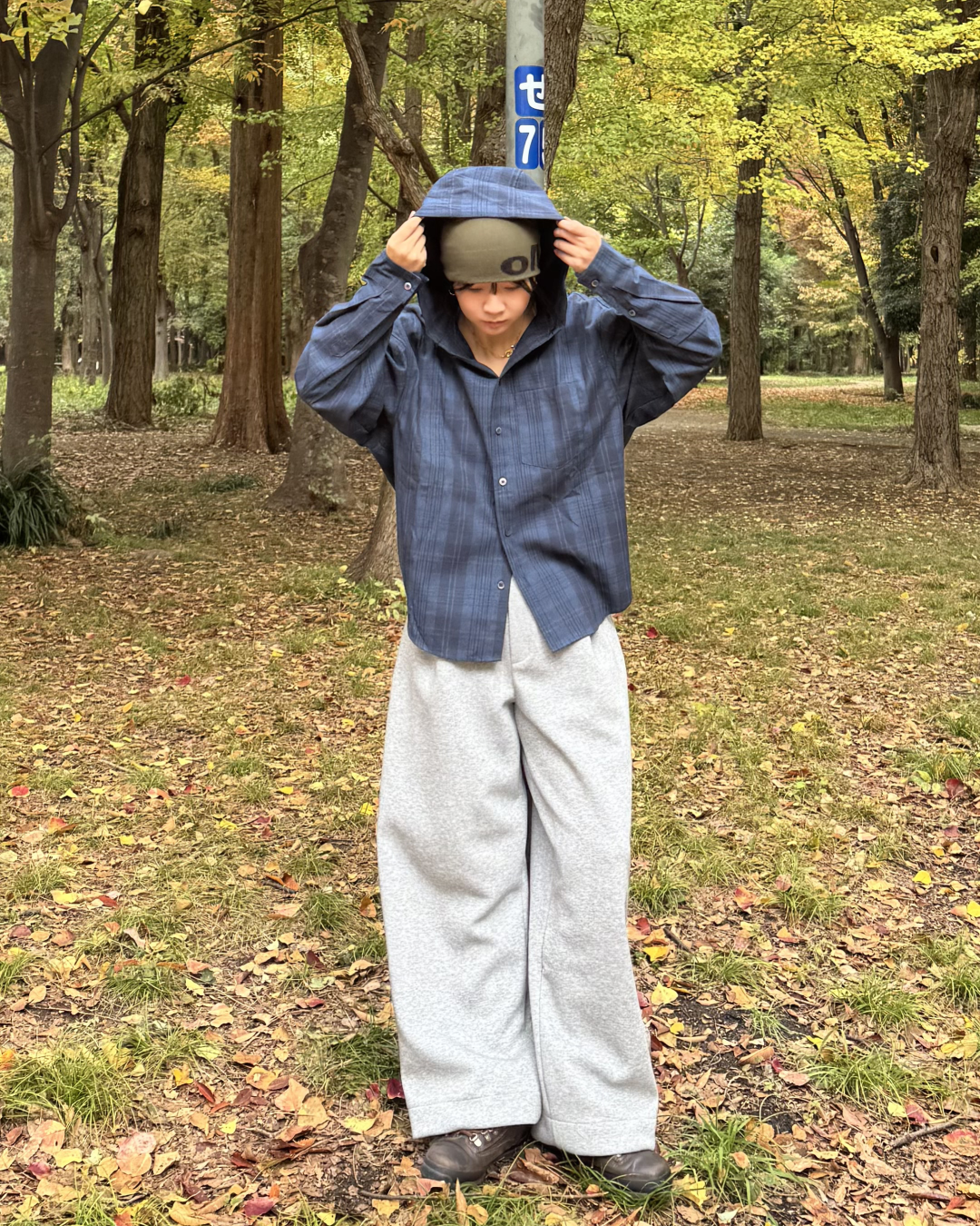 【即納】チェックフードシャツ K5017