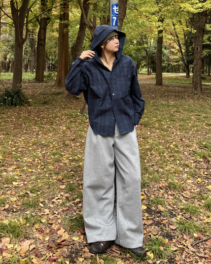 【即納】チェックフードシャツ K5017