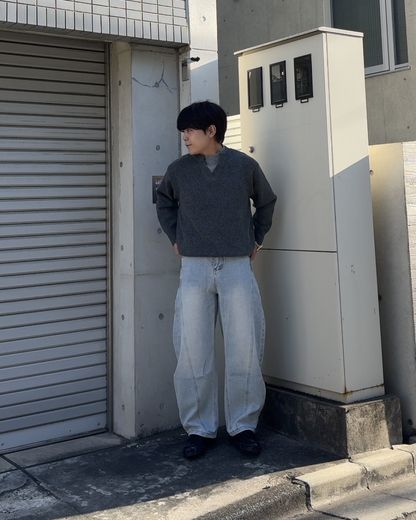 【即納】Vネックレイヤードニット KA5013