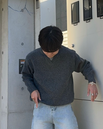 【即納】Vネックレイヤードニット KA5013