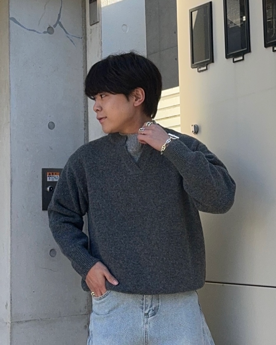 【即納】Vネックレイヤードニット KA5013