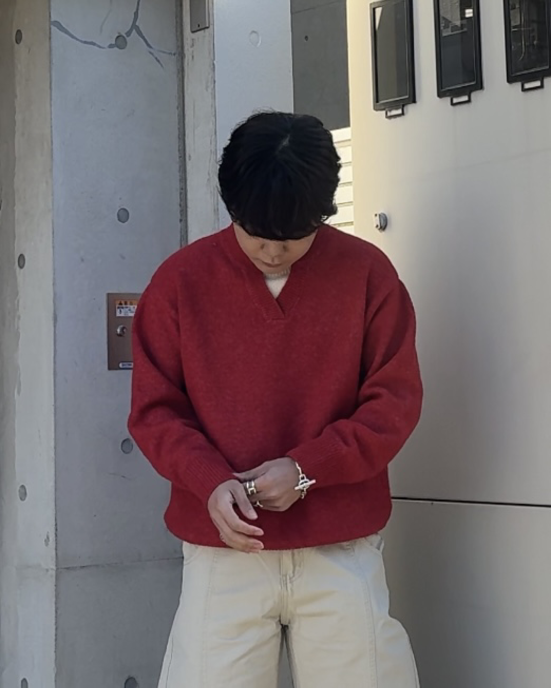 【即納】Vネックレイヤードニット KA5013