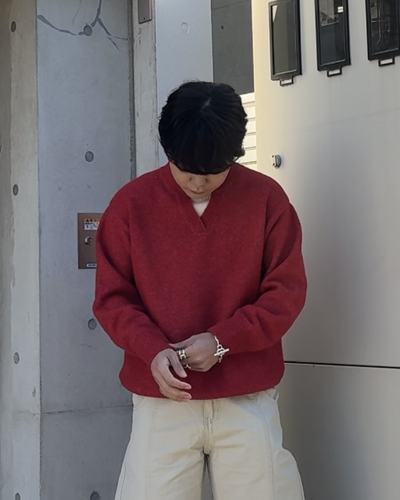 【即納】Vネックレイヤードニット KA5013
