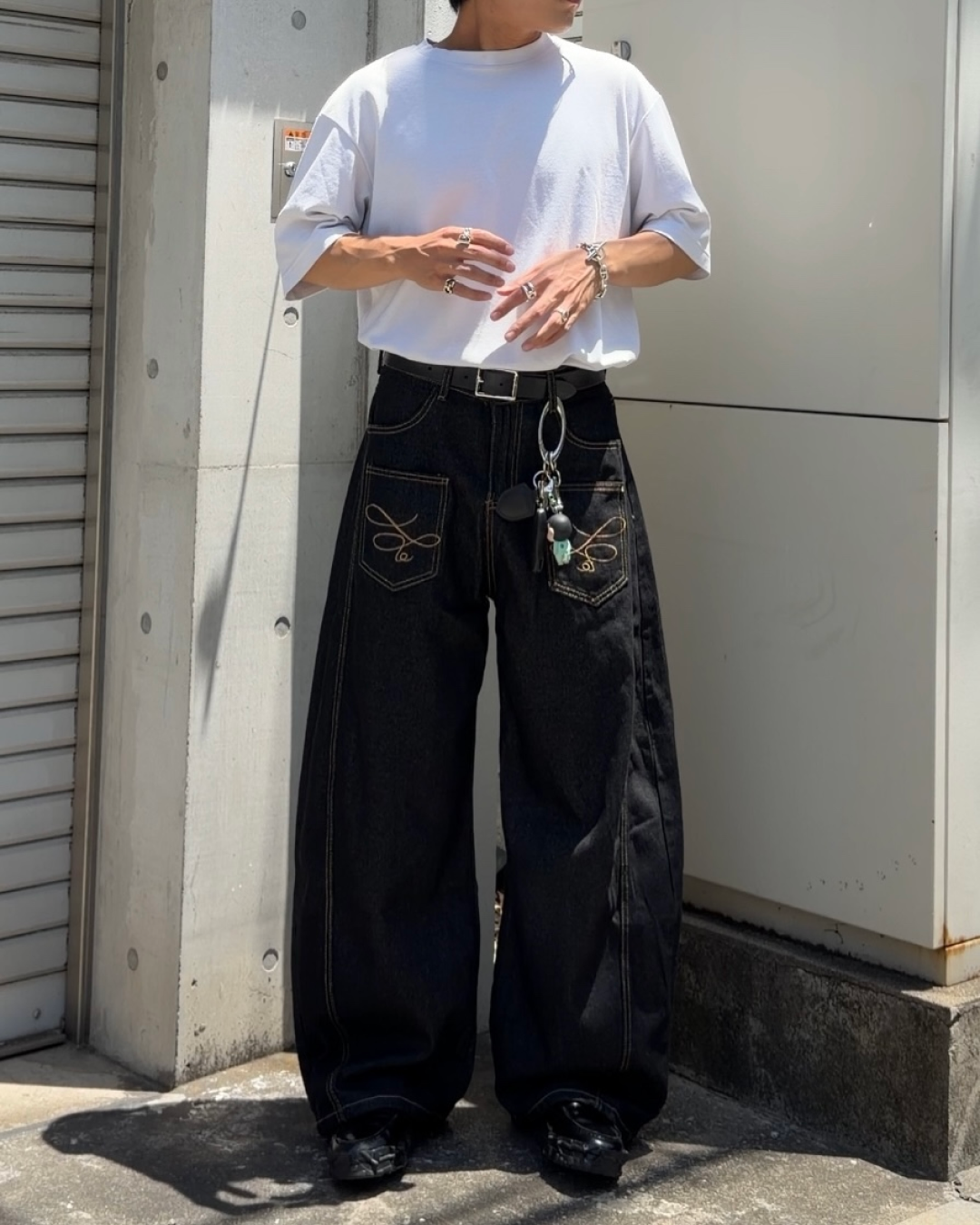 フロントデザインワイドレッグデニムパンツ KA7306