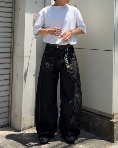 フロントデザインワイドレッグデニムパンツ KA7306