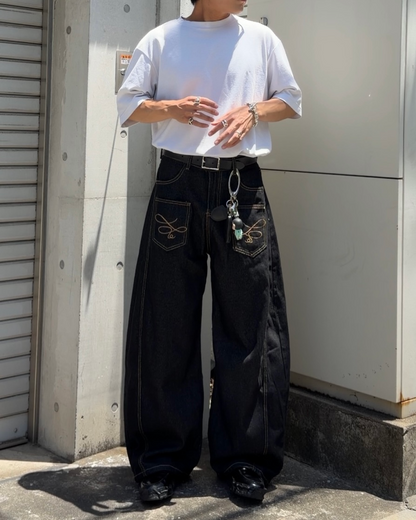 フロントデザインワイドレッグデニムパンツ KA7306