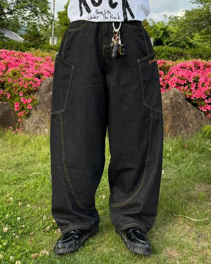 レトロステッチバギーデニムパンツ KA7314