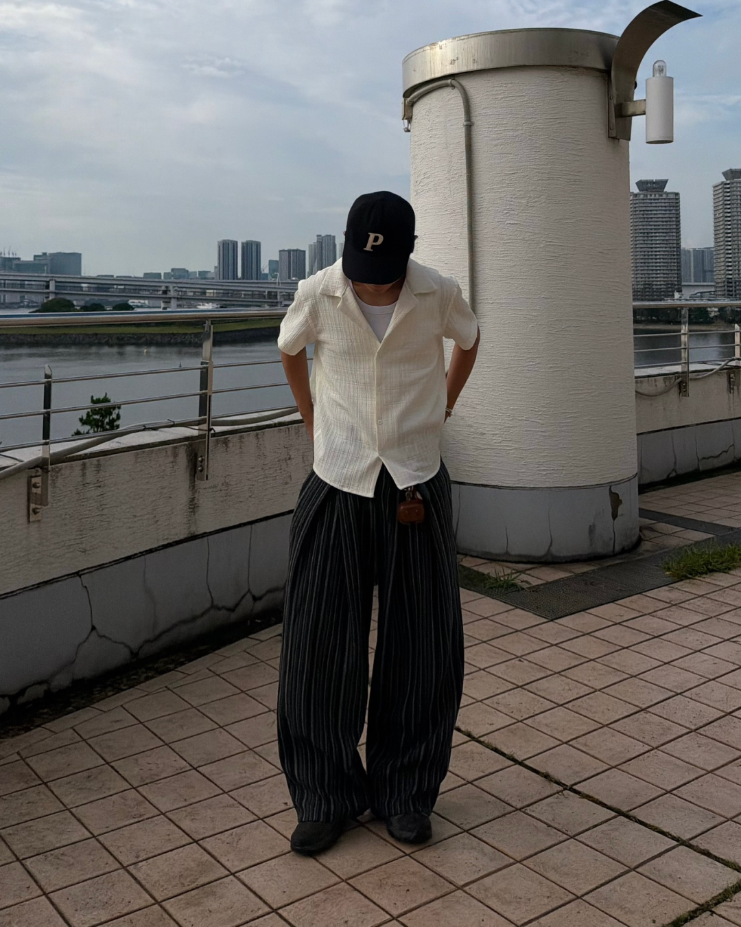 【即納】クロスタックストライプワイドスラックス KA7399