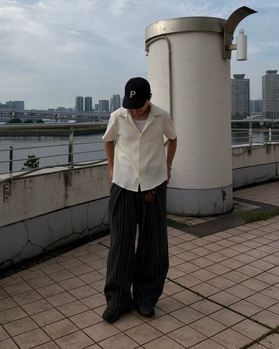 【即納】クロスタックストライプワイドスラックス KA7399