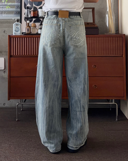 ウォッシュブルーワイドデニムパンツ KA7533
