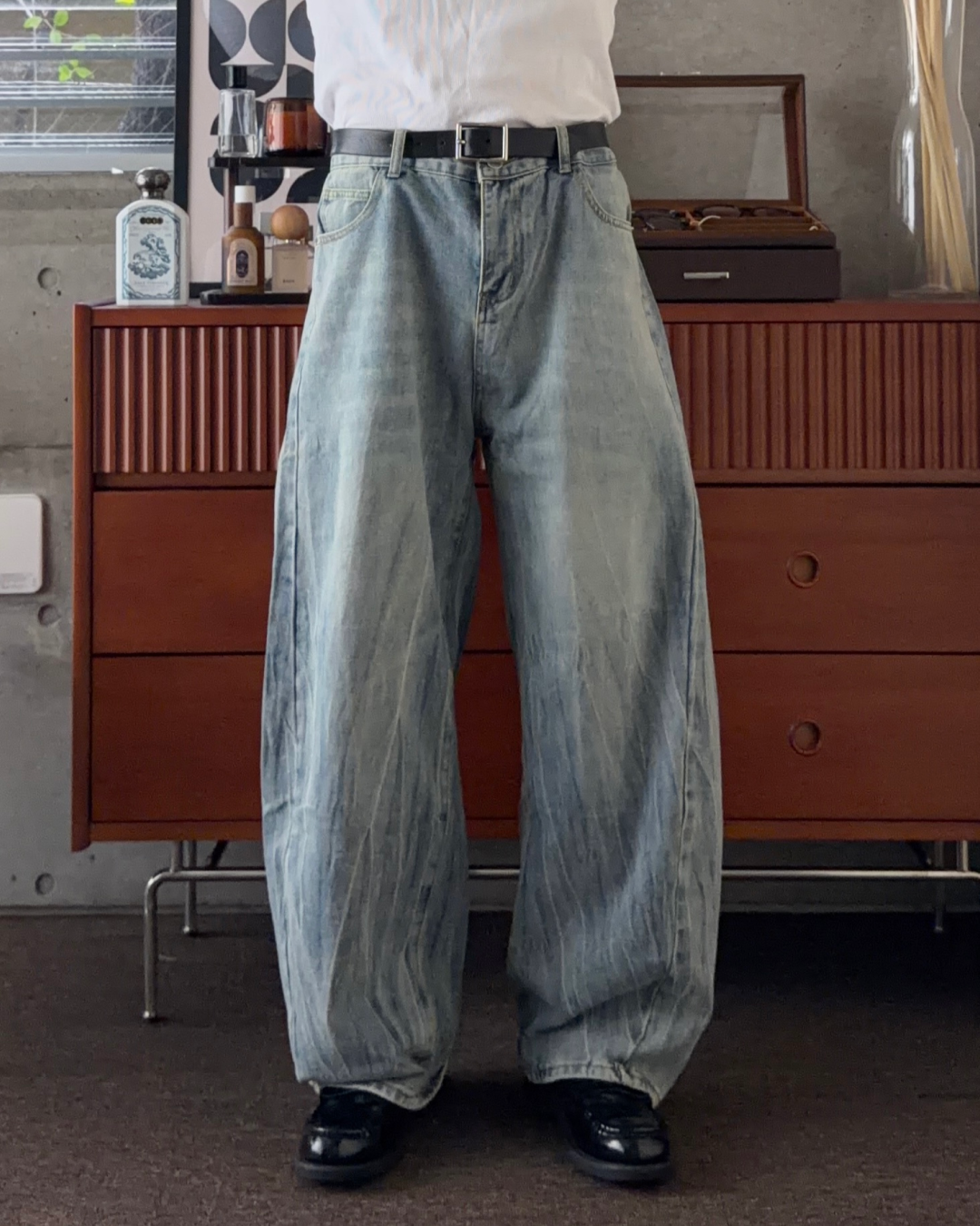 ウォッシュブルーワイドデニムパンツ KA7533