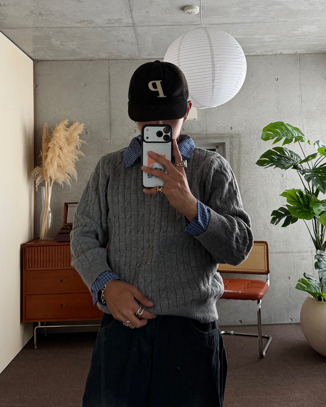 チェックレイヤードケーブルニット KA7667