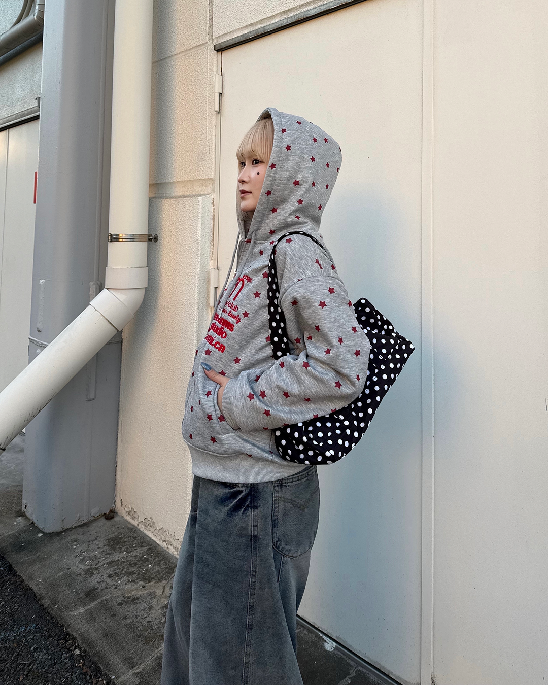 星プリントスウェットジップアップパーカーKC0229