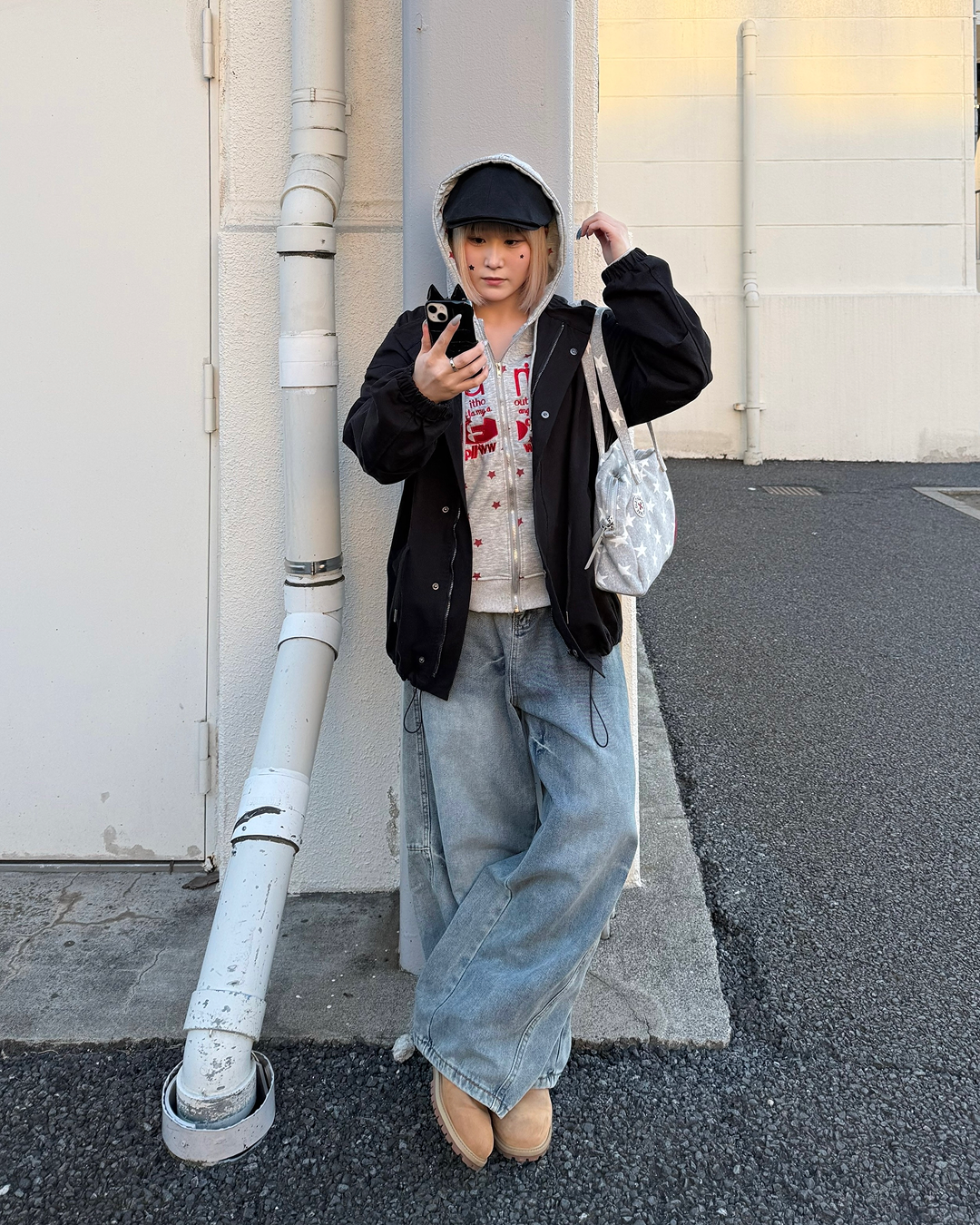 星プリントスウェットジップアップパーカーKC0229