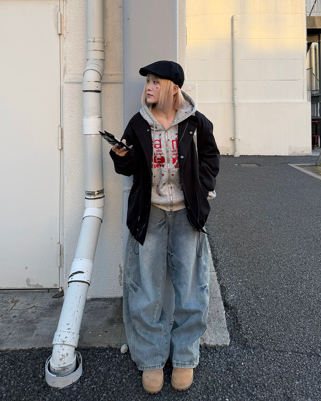 星プリントスウェットジップアップパーカーKC0229