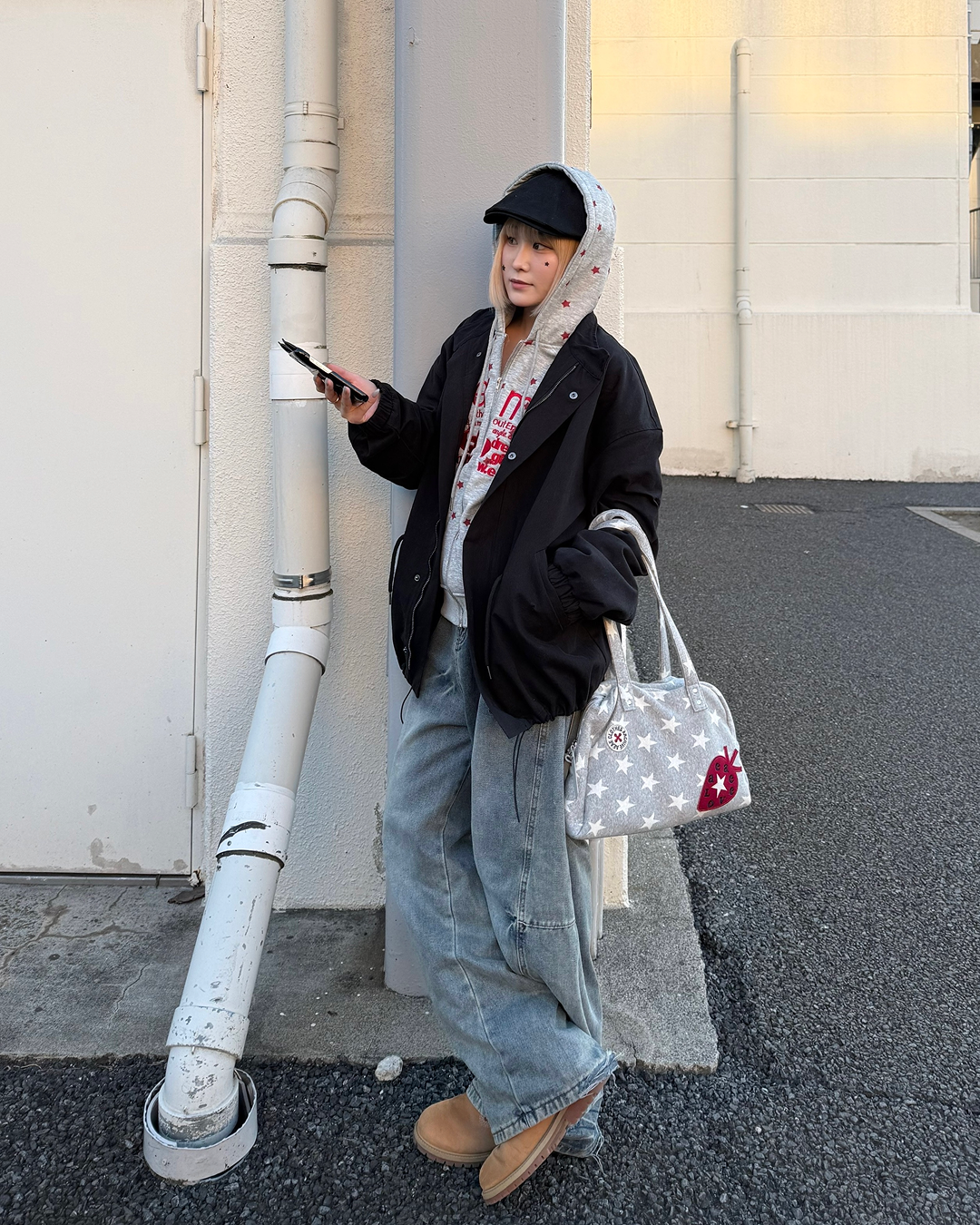 星プリントスウェットジップアップパーカーKC0229