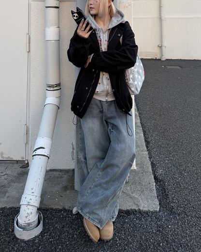 星プリントスウェットジップアップパーカーKC0229