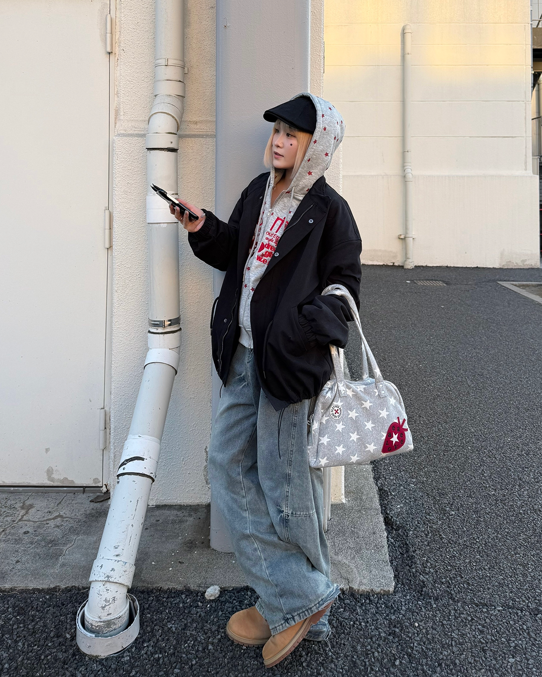 星プリントスウェットジップアップパーカーKC0229