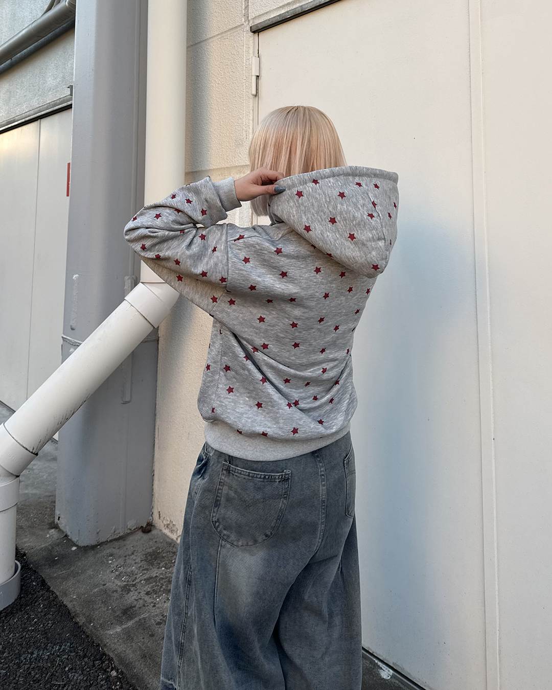 星プリントスウェットジップアップパーカーKC0229