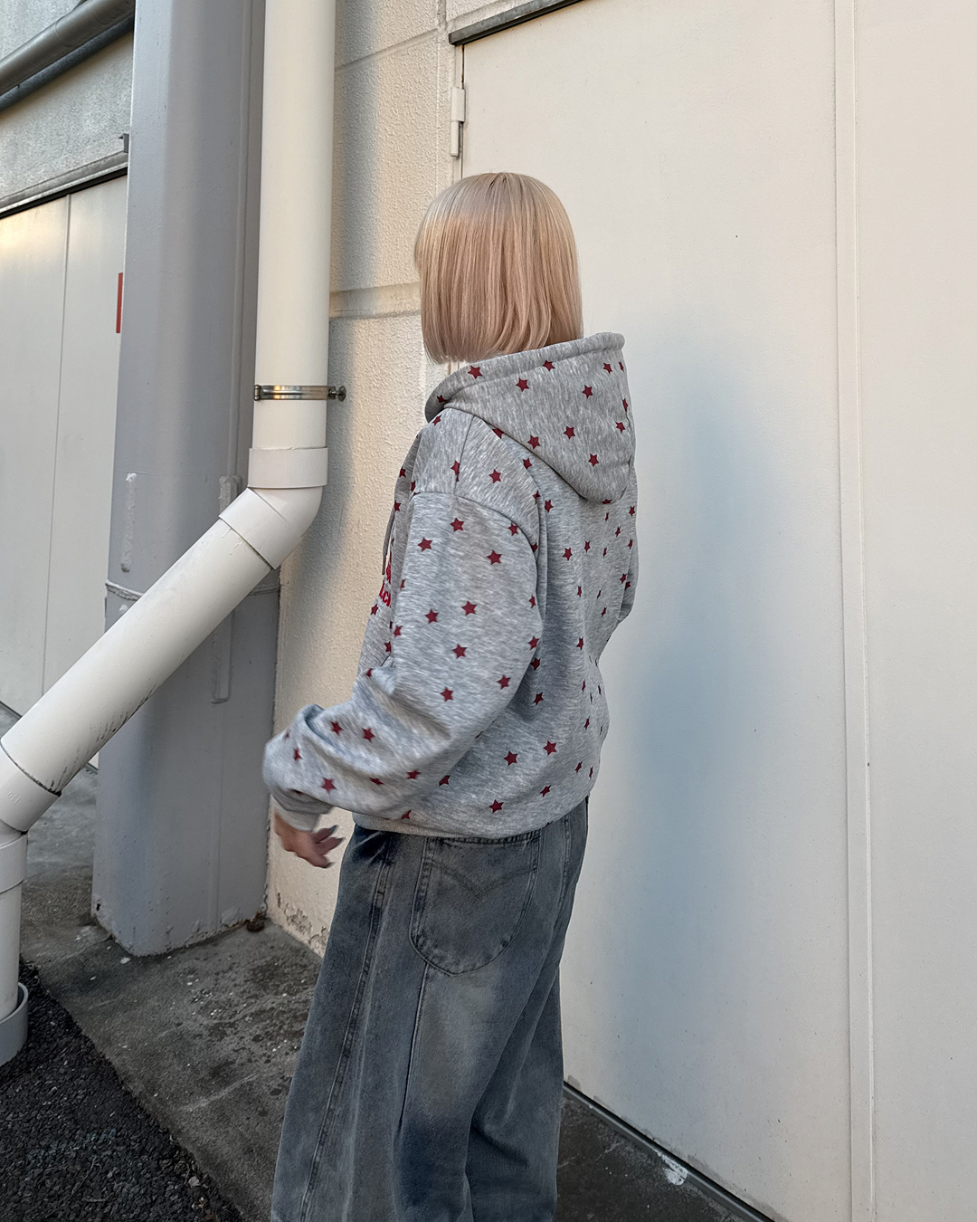 星プリントスウェットジップアップパーカーKC0229