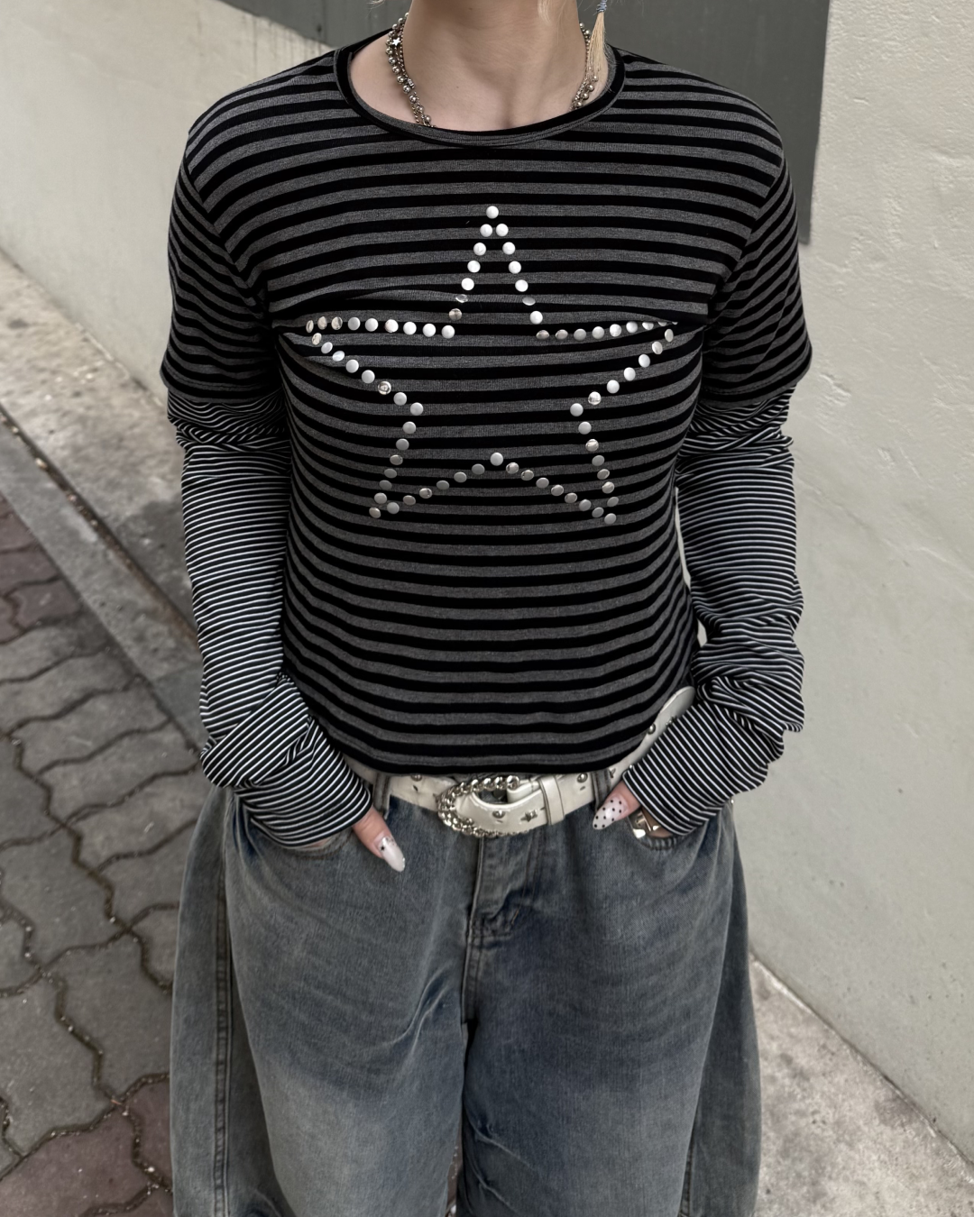 ストライプレトロスター長袖シャツKC0233