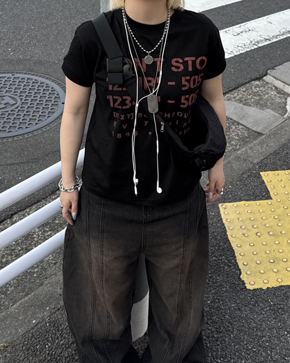 レトロレターリングプリントTシャツ KC0262