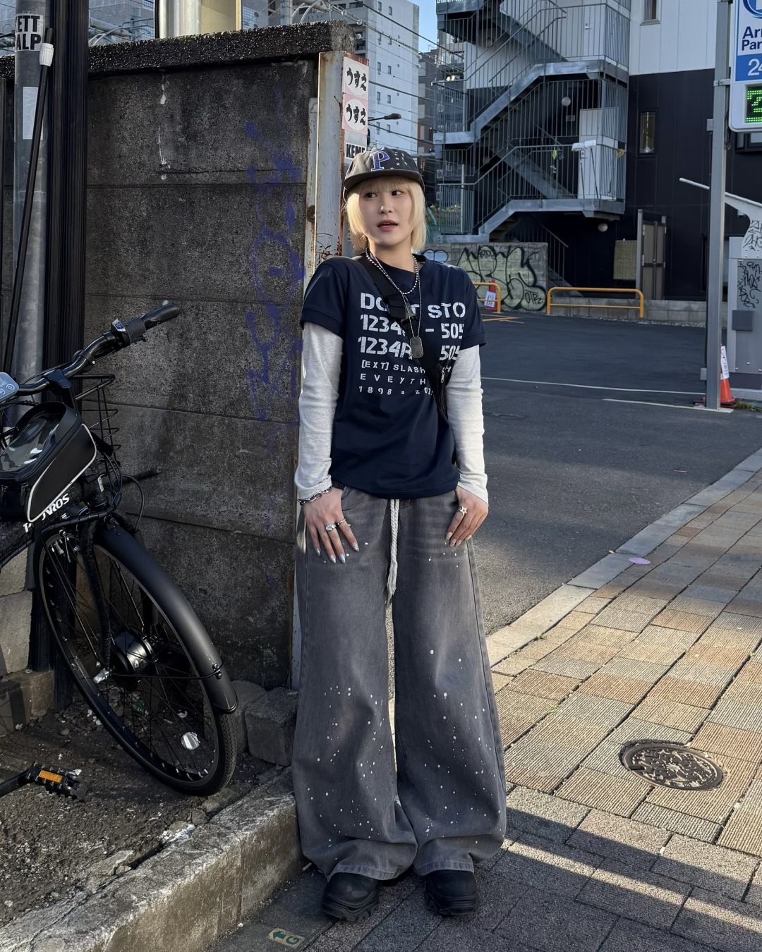 レトロレターリングプリントTシャツ KC0262