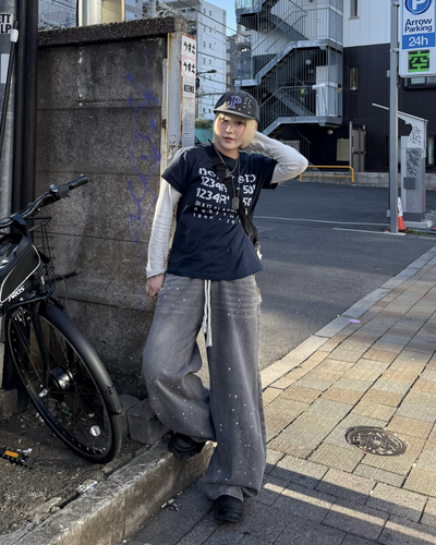 レトロレターリングプリントTシャツ KC0262