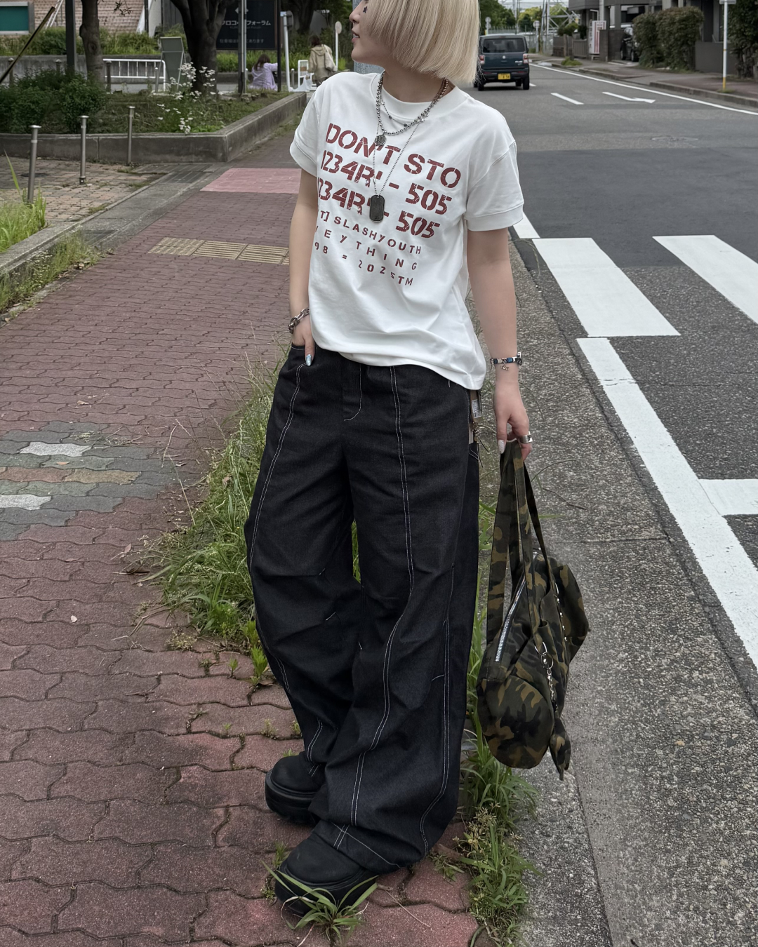 レトロレターリングプリントTシャツ KC0262