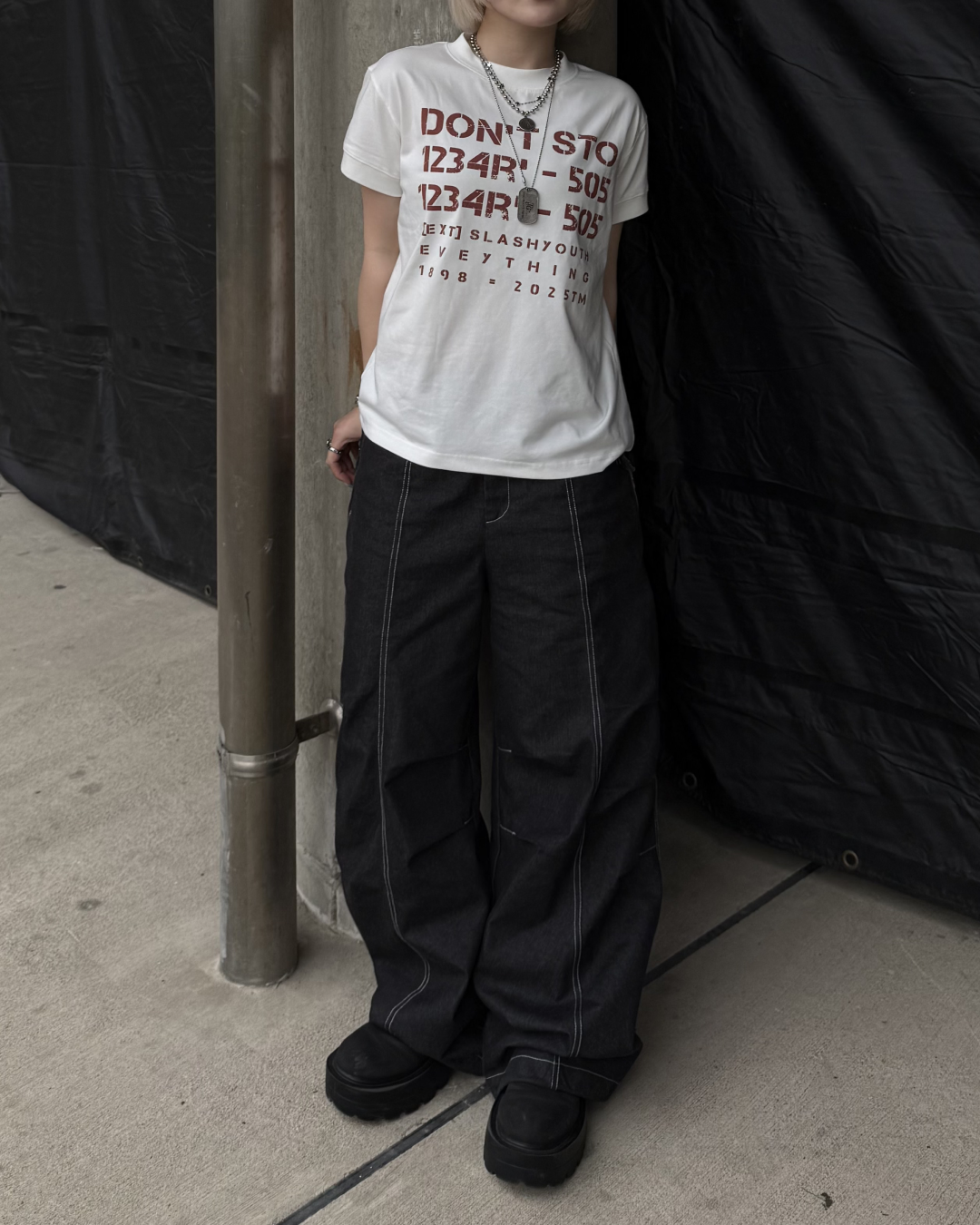 レトロレターリングプリントTシャツ KC0262