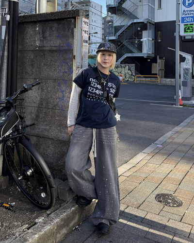 レトロレターリングプリントTシャツ KC0262
