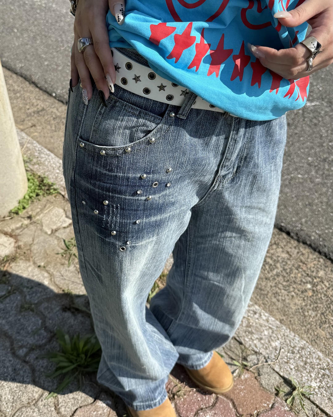 ローライズビジューデザインデニムパンツ KC0307