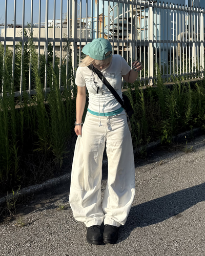 ホワイトレタープリントラウンドネックTシャツ KC0343
