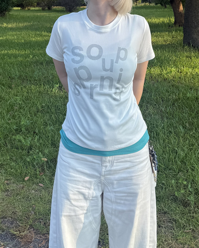 ホワイトレタープリントラウンドネックTシャツ KC0343