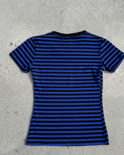 VネックストライプスリムウエストTシャツ KC0348